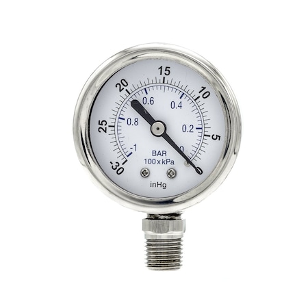 Pic Gauges 2 in Dial, 1/4 in NPT Male Lower Location, Stainless Steel Case Material PRO-301D-204A-01